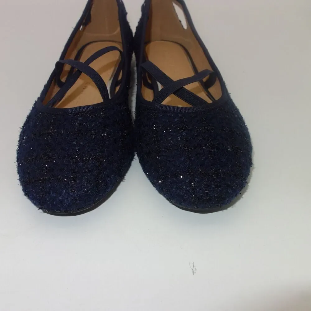 NEW Athena Alexander Blue Tweed Strap Ballet Flat Shoes Saint Paul Women's 7.5